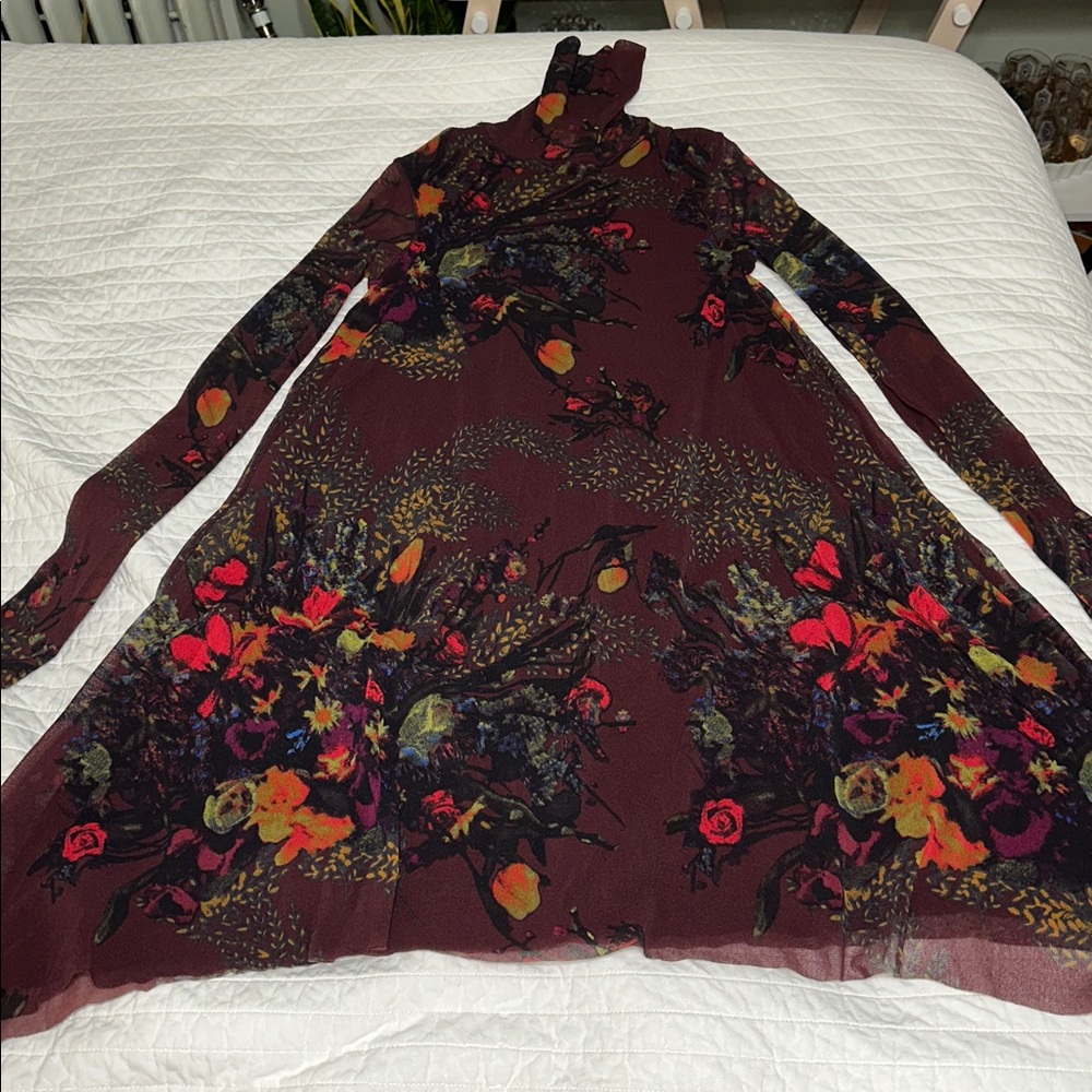 Jean Paul Gaultier Burgundy Floral Asymmetric Dress